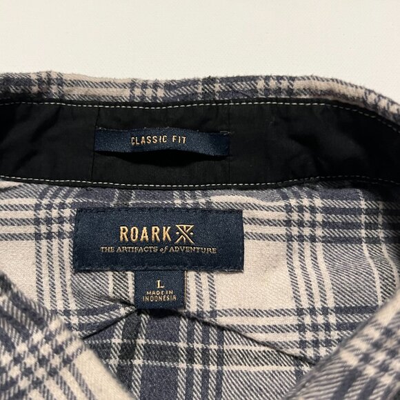 Roark Flannel Shirt Classic Fit Plaid Long Sleeve Gray Blue Men's size Large - Picture 5 of 7